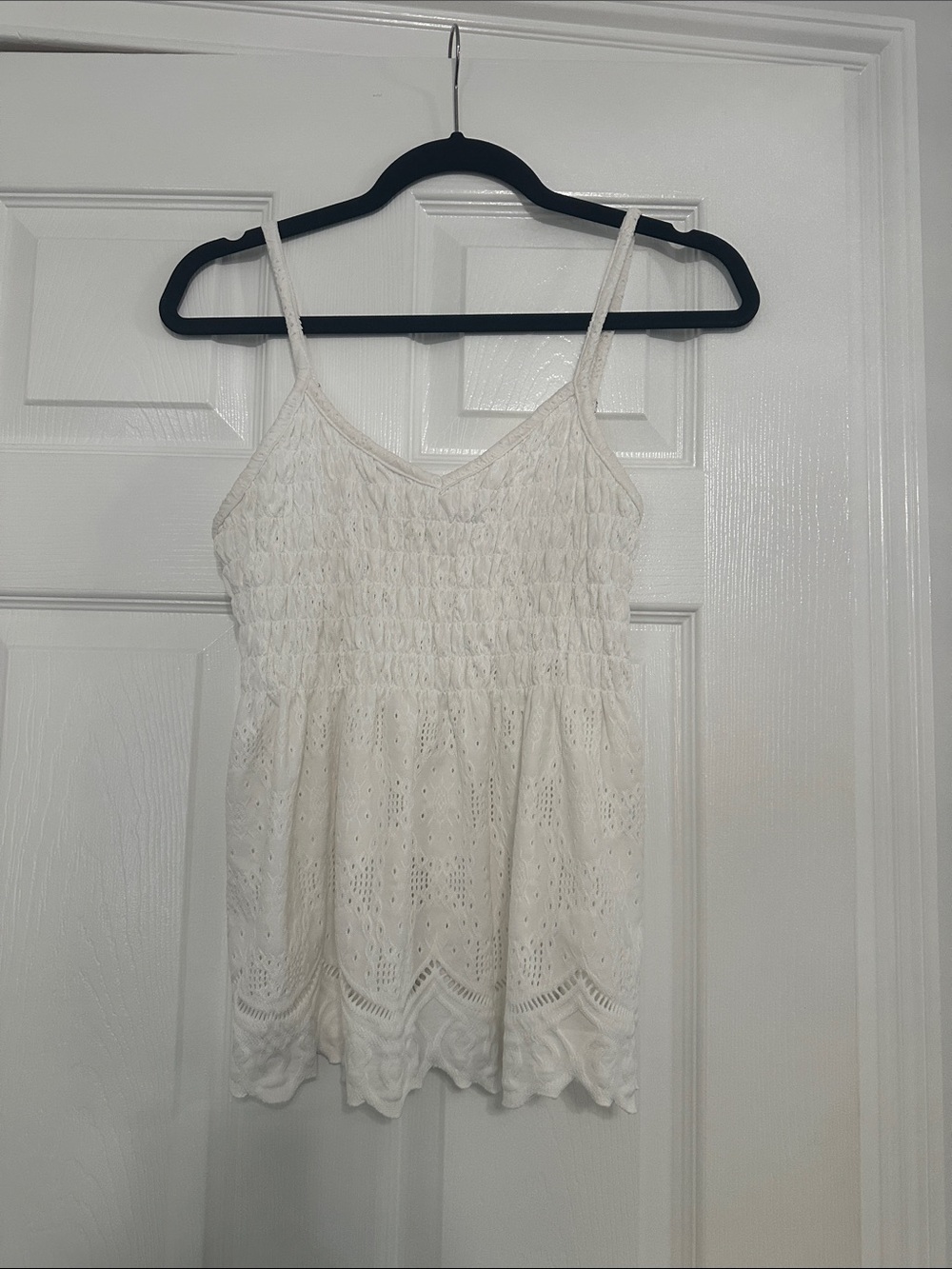 Urban Romantics White Eyelet Lace Smocked Tank Top Large – Babydoll Cami Midi